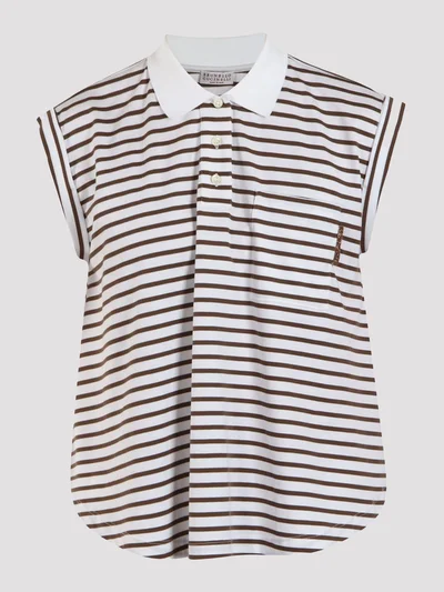 Футболка цвет бело-коричневый — превью 1