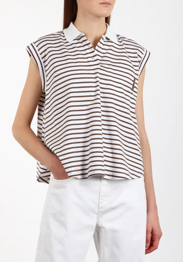 Футболка цвет бело-коричневый — превью 3