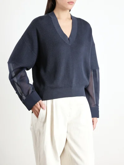 Пуловер цвет темно-синий — превью 3