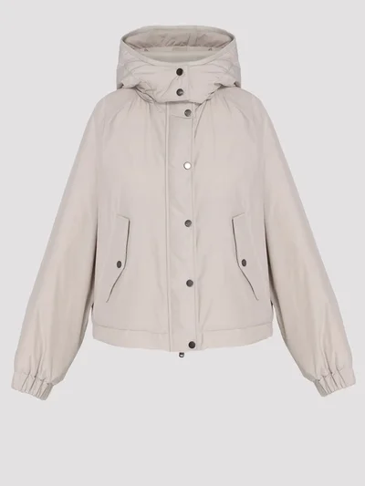 Пуховик цвет бежево-серый — превью 1