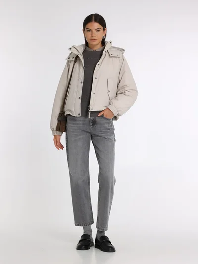 Пуховик цвет бежево-серый — превью 4